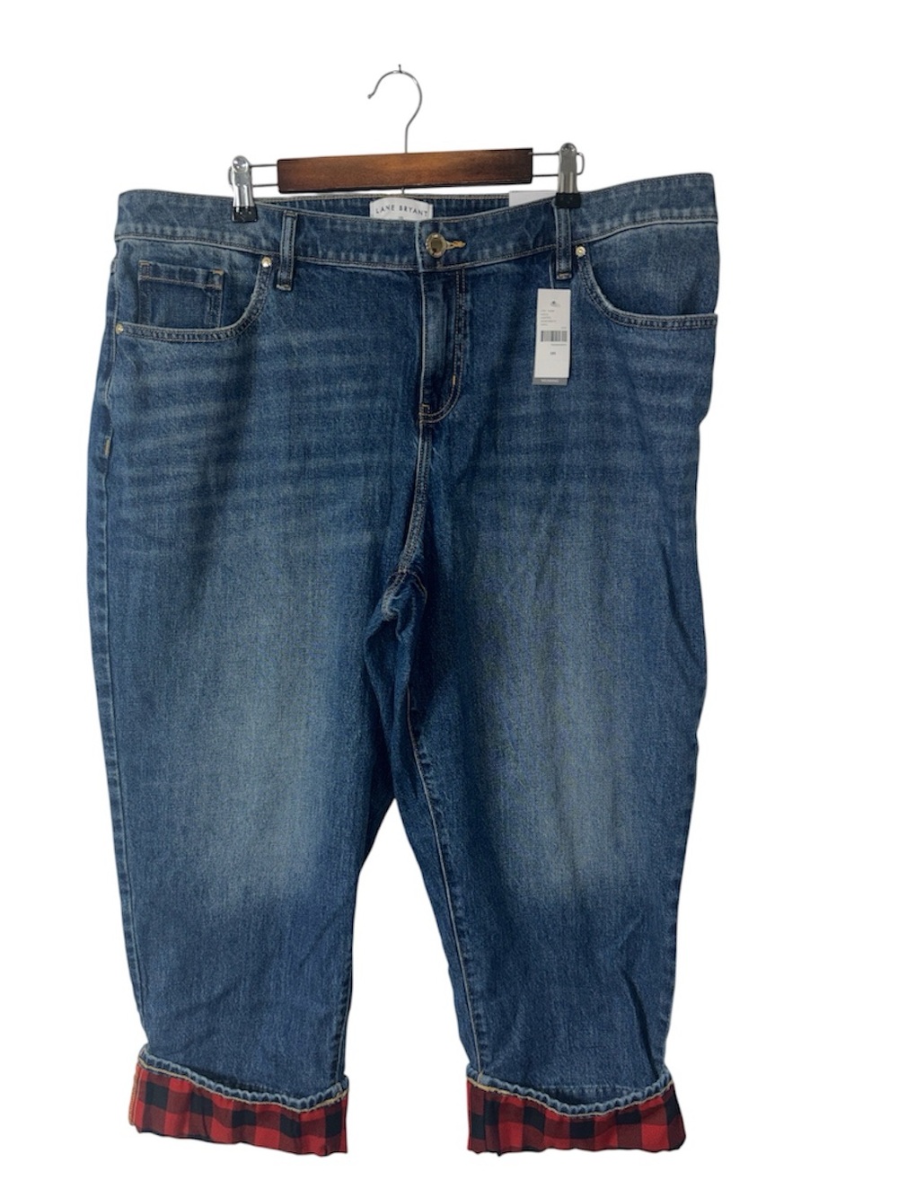 NEW Lane Bryant Boyfriend Straight Leg Jeans Cuff Flannel Women’s Size 18 Short